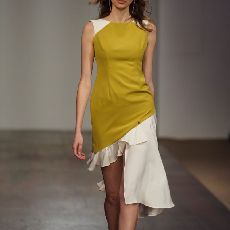 Vestido Mostaza y Blanco